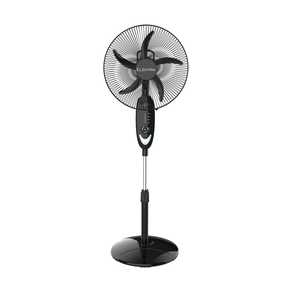 ELEKTRA 2707 EVERLAST+ stand fan with sleek black design and adjustable settings for optimal airflow.