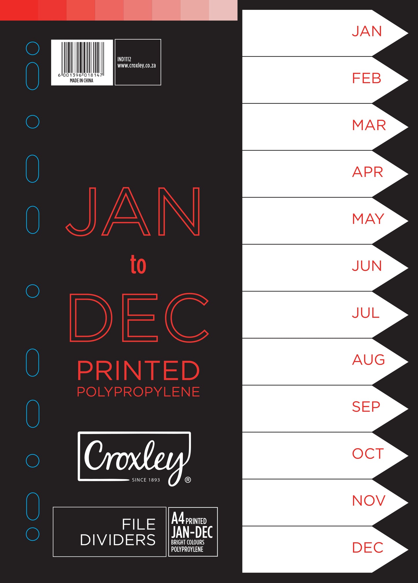 CROXLEY Indices Polypropylene - Printed Jan-Dec Divider Set