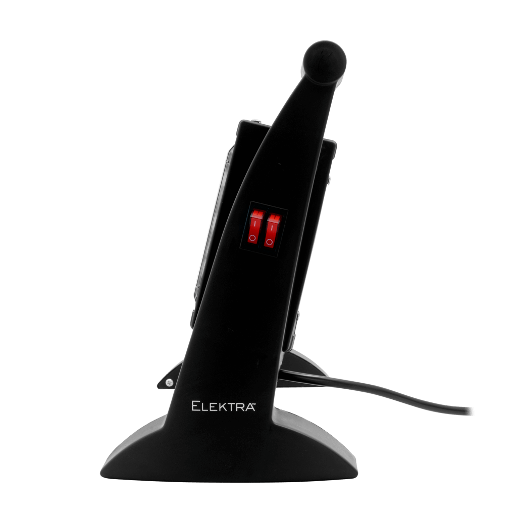 Elektra 3 Bar Heater in black, featuring a safety switch and compact design for easy mobility and storage.