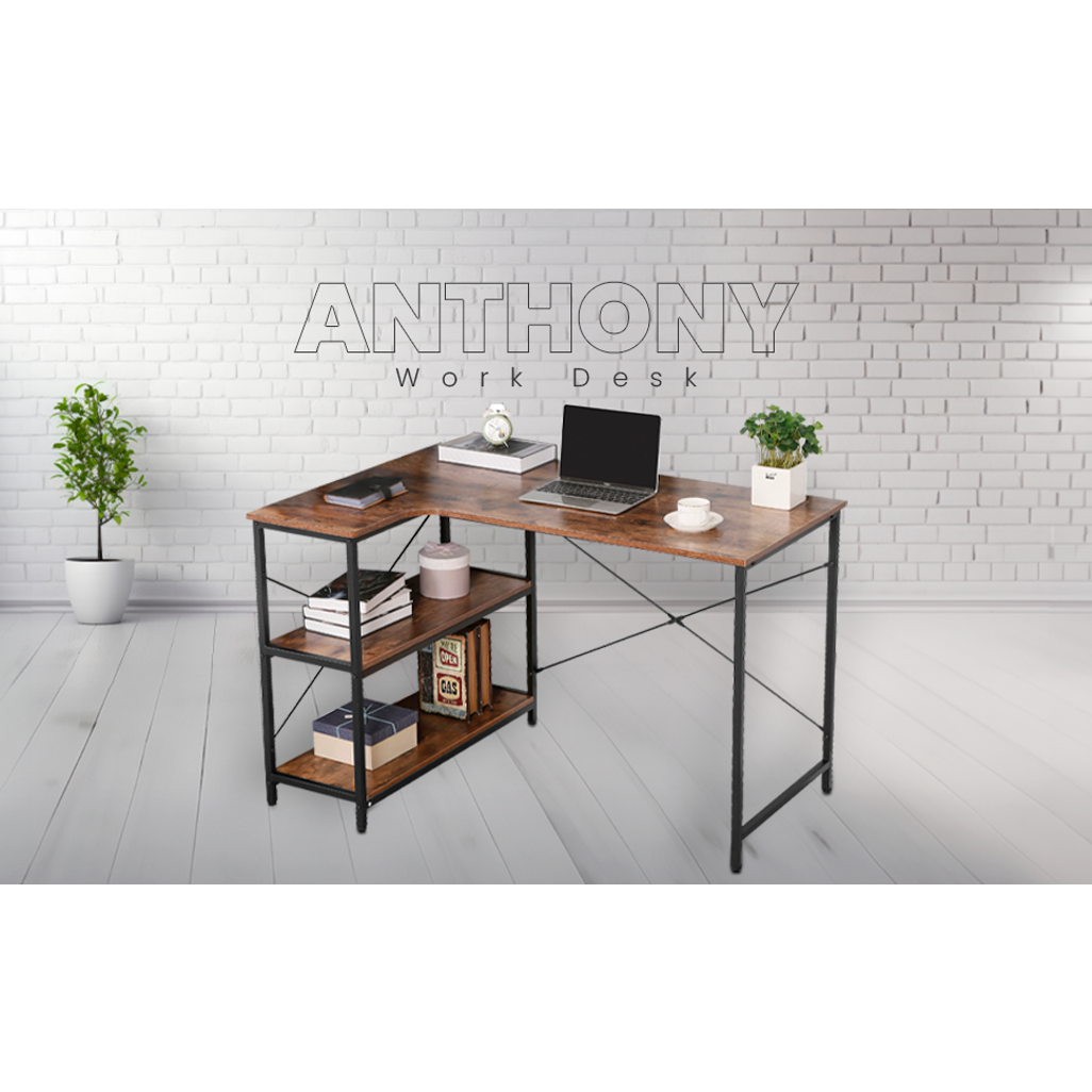 Everfurn Anthony L Shaped Work Desk, Corner Desk,Steel Frame