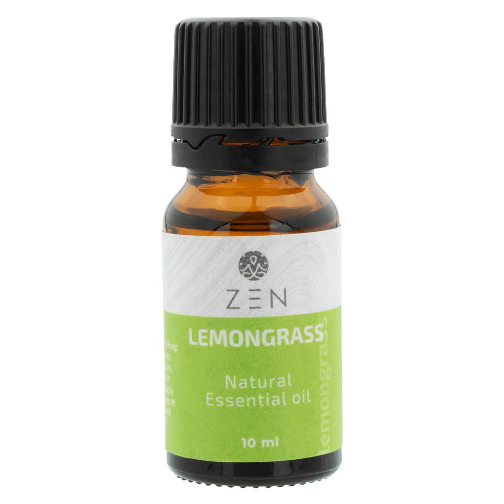 Zen Oil Lemongrass essential oil bottle, natural blend promoting relaxation and calm, 10 ml.