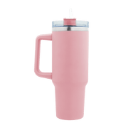 Boden Stark 1200ml Travel Mug in Pink with a straw and ergonomic handle for easy sipping on the go.