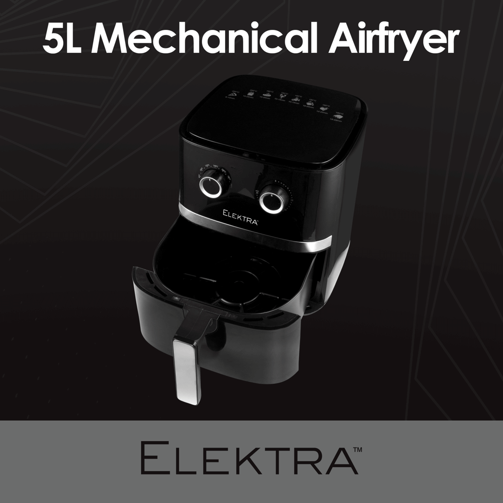 Elektra 5L Mechanical Air Fryer with intuitive dial controls for healthier cooking options in busy kitchens.
