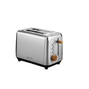 Boden Stark Anson stainless steel toaster with red oak knobs for a modern kitchen and perfect toast.