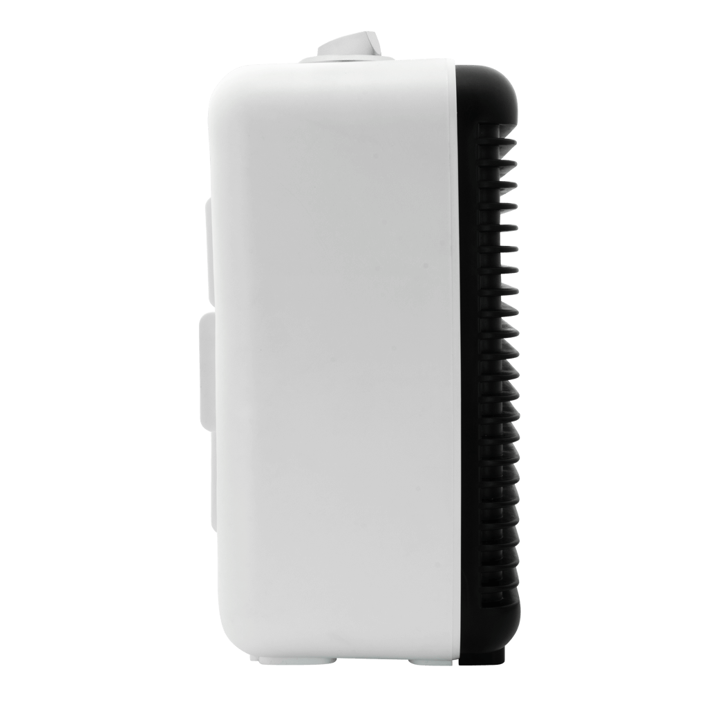 Elektra Square Fan Heater in compact design, featuring adjustable thermostat and power indicator light.