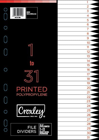 CROXLEY Indices Polypropylene - Printed 1-31 Divider Set