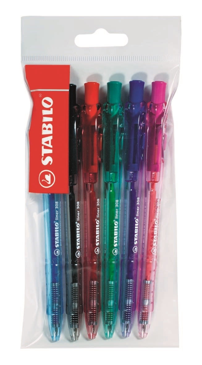 STABILO Liner Click BallPoint Pen  Medium Assorted Colours Polybag of 6