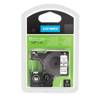 DYMO D1 Labelling Tape - Flexible Nylon - Black on White - 12mmx5.5m