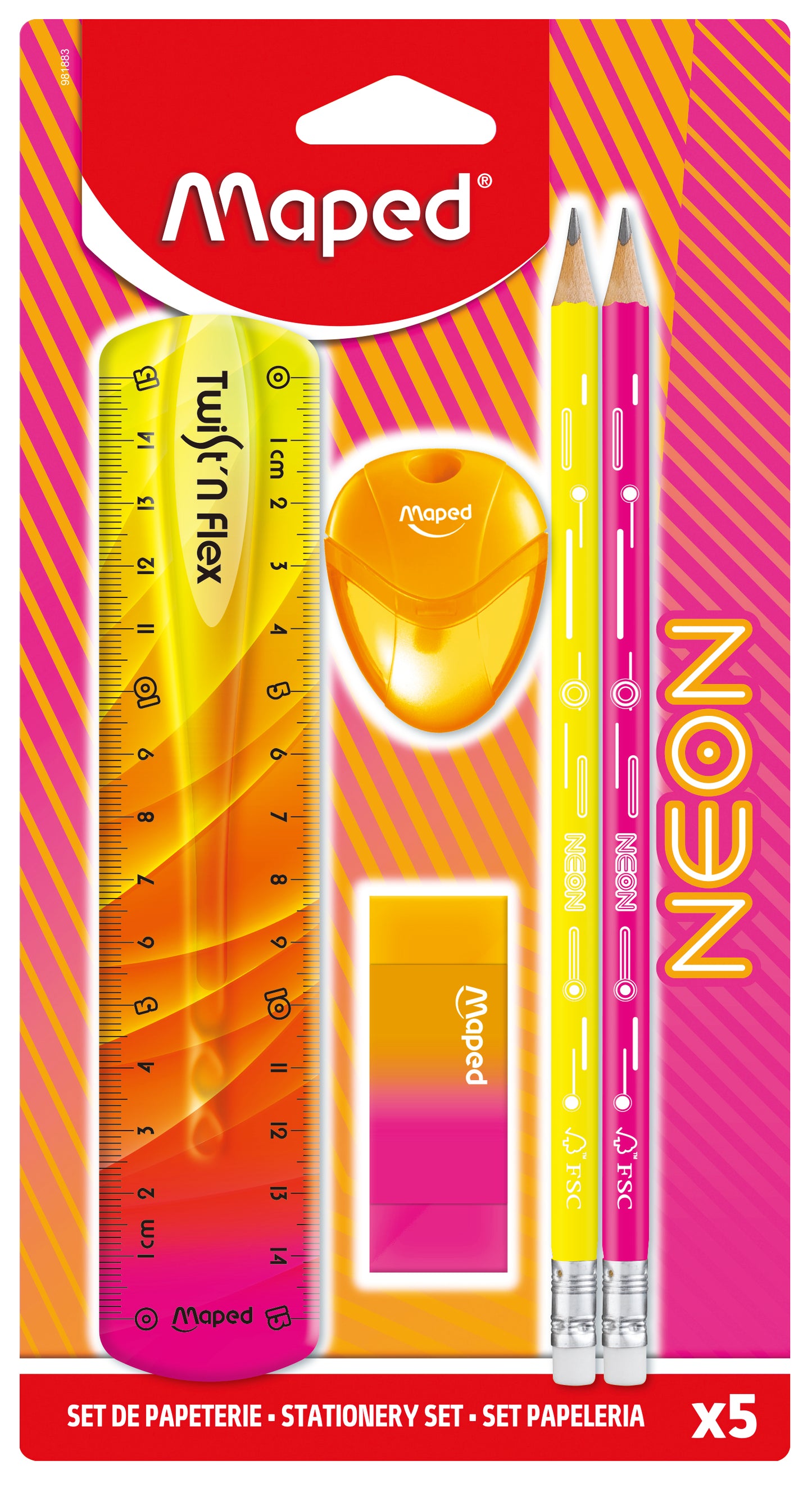 MAPED Neon Stationery Set 5PC