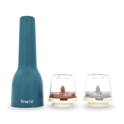 FINAMILL rechargeable grinder in Ocean Blue with two interchangeable grinding containers.