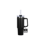 Boden Stark 1200ml black travel mug with straw and handle, perfect for on-the-go hydration.