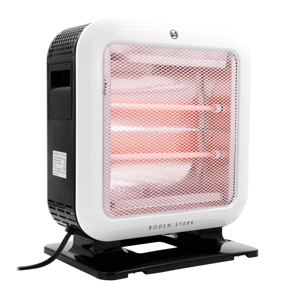 Boden Stark double sided bar heater featuring a sleek design with a mesh front for efficient heating.