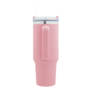 Boden Stark 1200ml pink travel mug with handle and straw for convenient hydration on the go.
