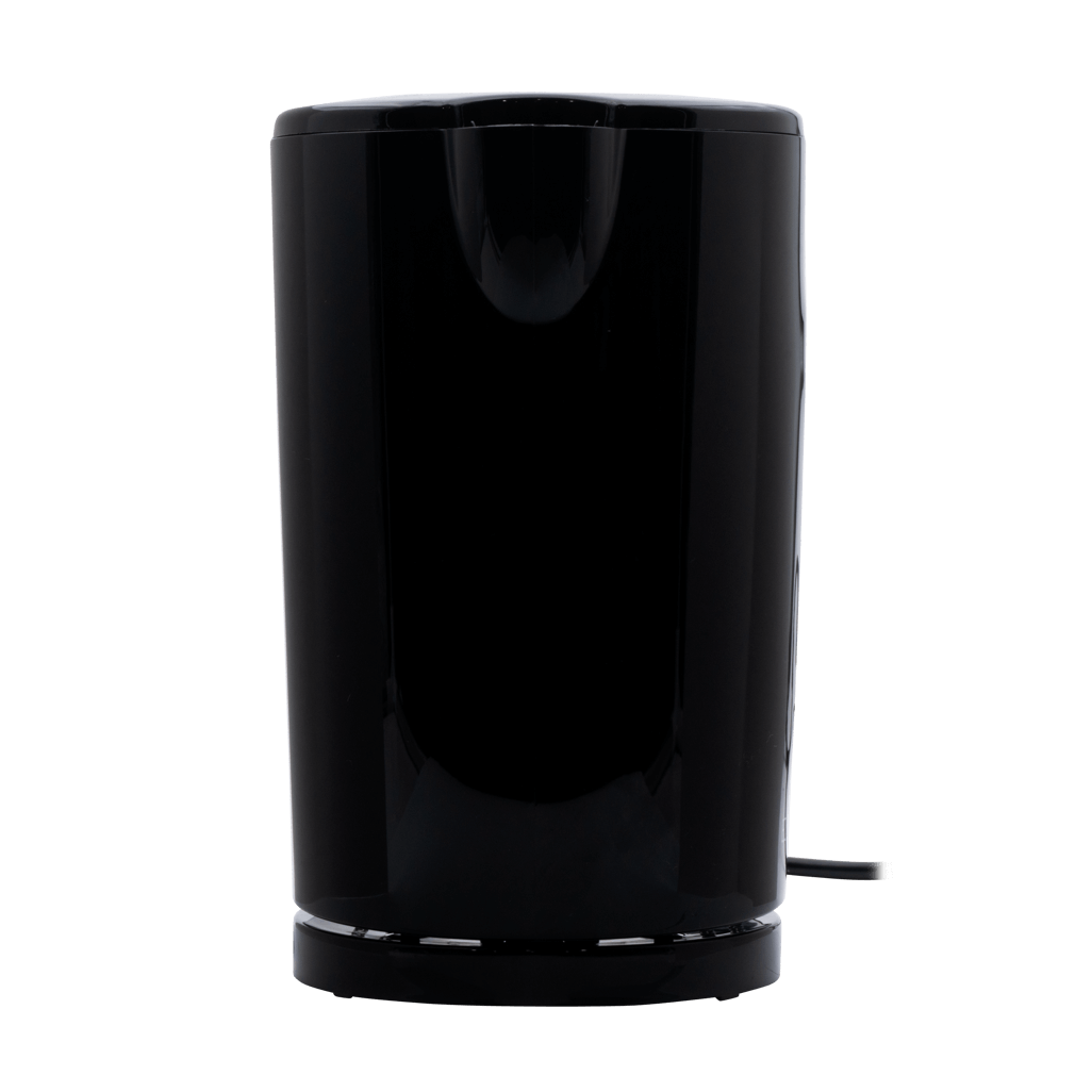 ELEKTRA 1.7L black cordless kettle with durable plastic housing and manual opening lid.