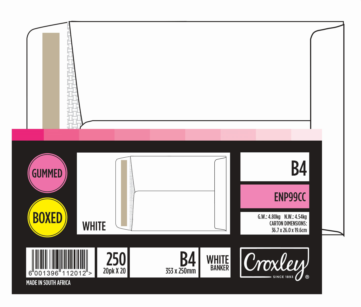 CROXLEY JD99CC B4 White Gummed Envelopes - Unbanded (Box of 250)