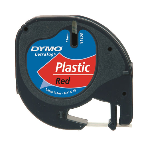 DYMO LetraTag Tape -  Plastic - Black on Red - 12mmx4m