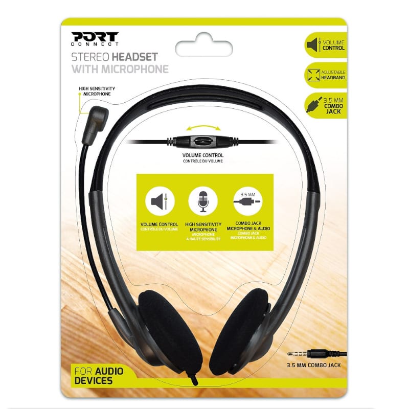 Port Stereo Headset with Mic with 1.2m Cable|1 x 3.5mm|Volume Controller – Black
