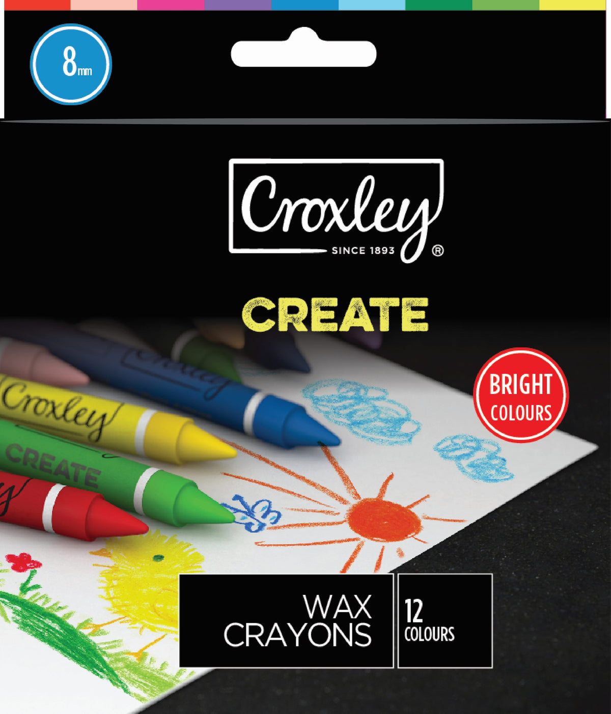 CROXLEY CREATE 8mm Wax Crayons Assorted Box of 12