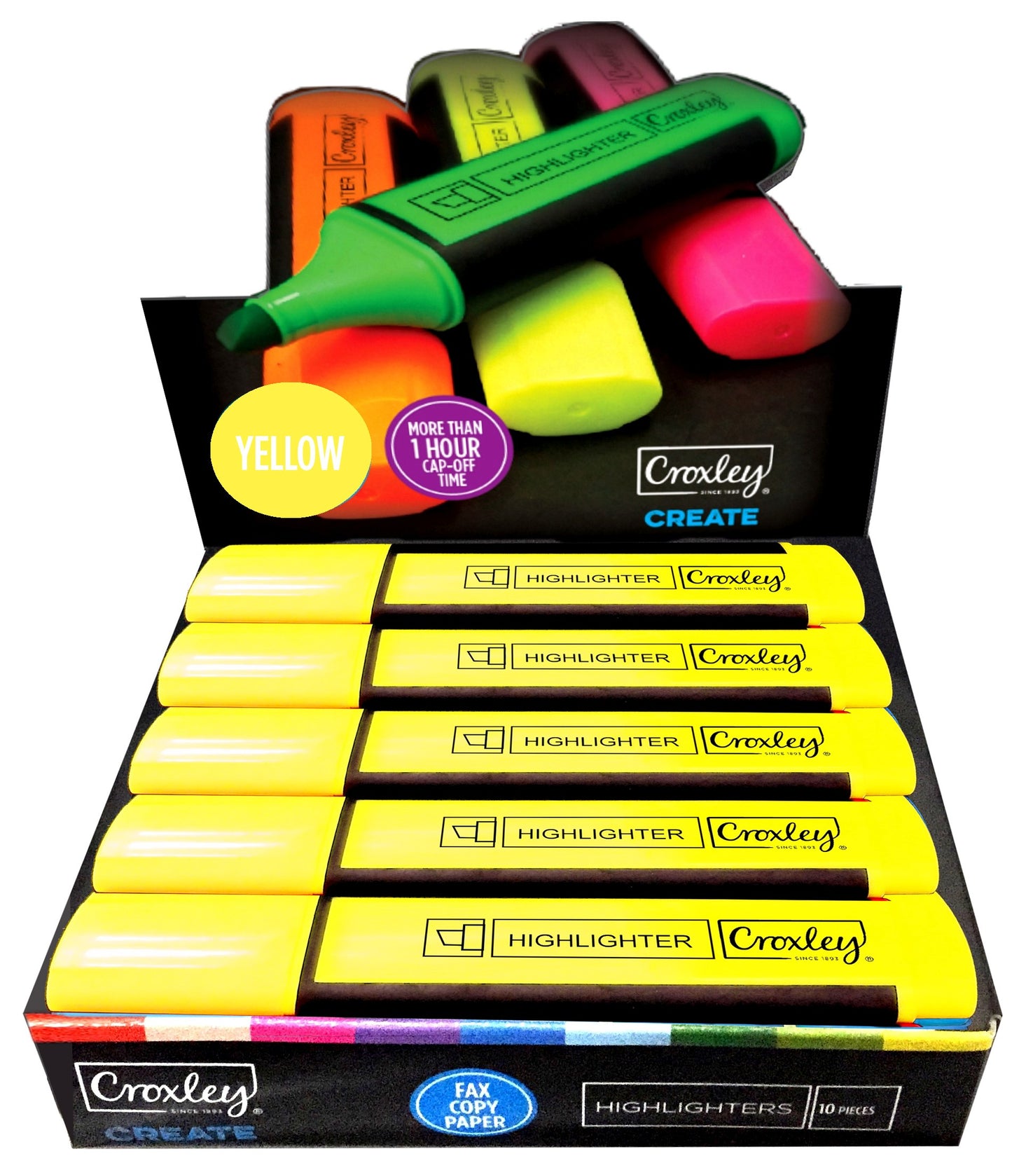 CROXLEY CREATE Yellow Highlighters Box of 10