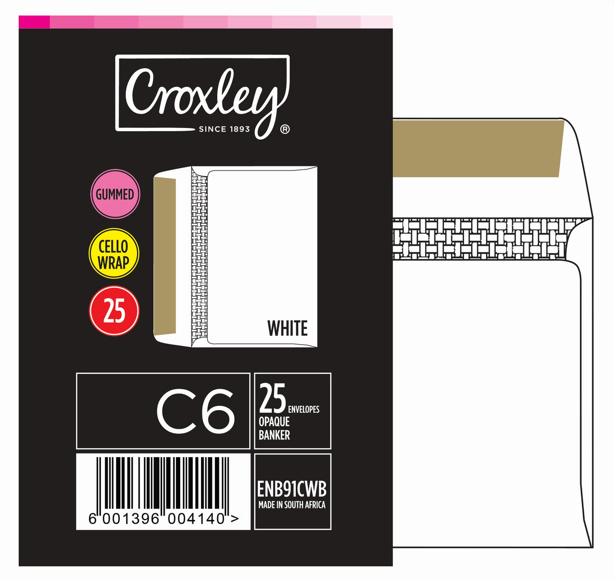 CROXLEY JD91CWB C6 White Gummed Envelopes - Cello 25's (Box of 500)