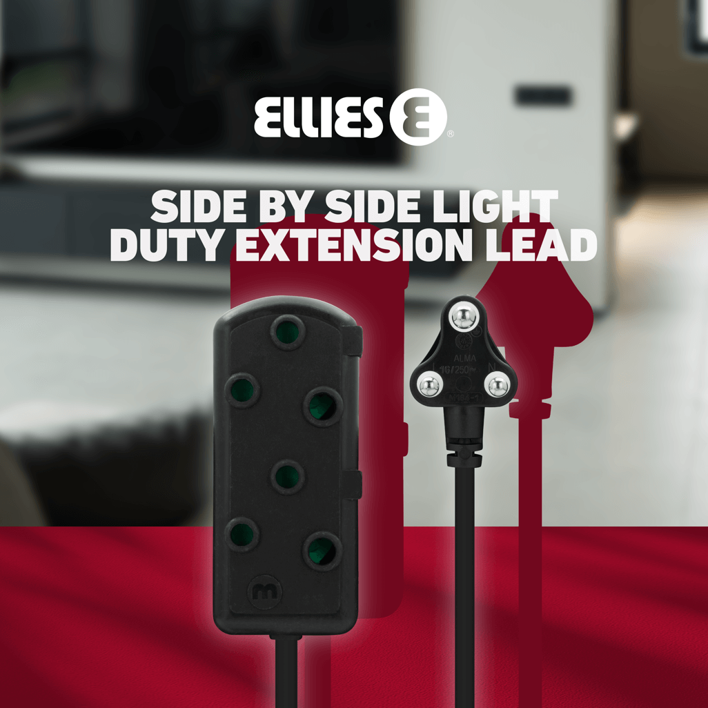 Ellies Side by Side Light Duty Extension Lead-3M-BK