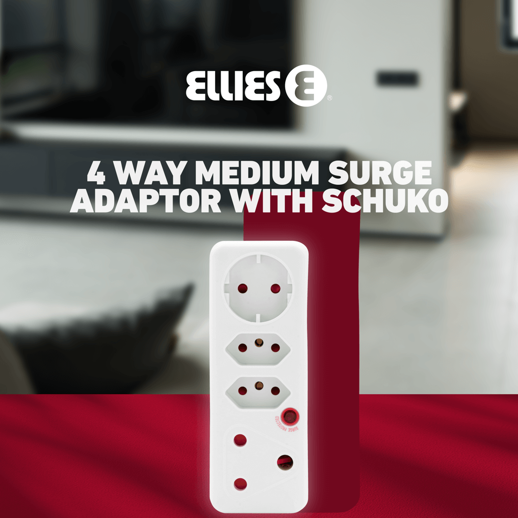 Ellies 4 Way Medium Surge adaptor with Schuko - White