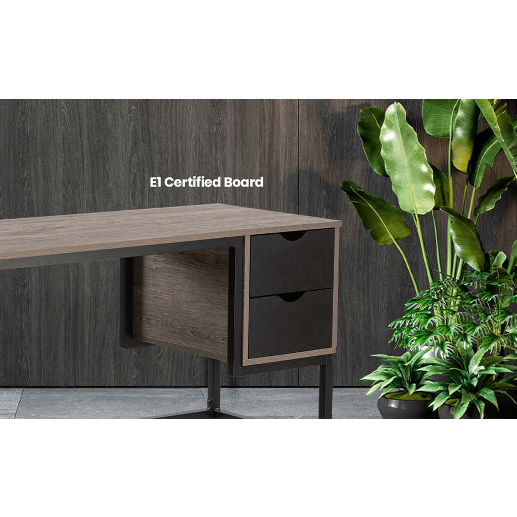 Everfurn Rampart Office Desk with Two Drawers, Powder Coated Steel, Adjustable Feet