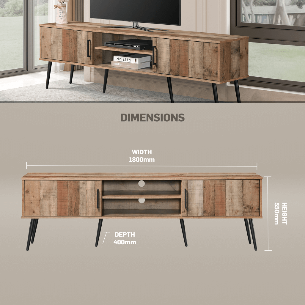 Everfurn Vernice TV Stand, 1800w with Two Cupboards