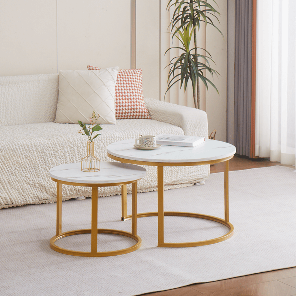 Everfurn Nile Nesting Coffee Table White & Gold 2 Piece
