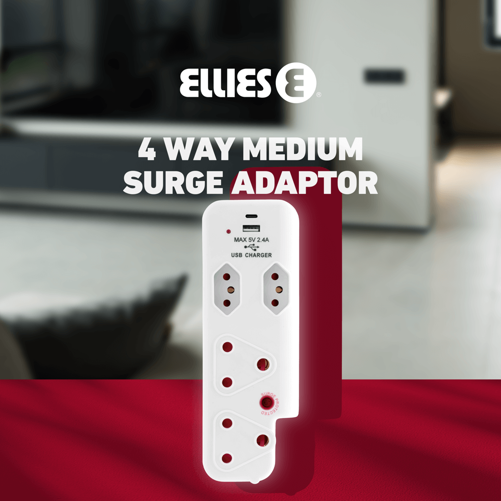 Ellies 4 Way Medium Surge adaptor with type C + USB