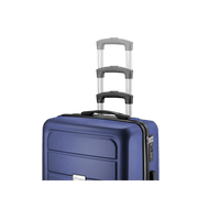 Close-up of Travelwize Maple Navy ABS luggage with extended telescopic handle and smooth spinning wheels.