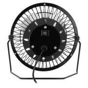 Back view of ZEN Cool series 4 inch Mini Desk Fan in black, showcasing its sleek design and operational switch.