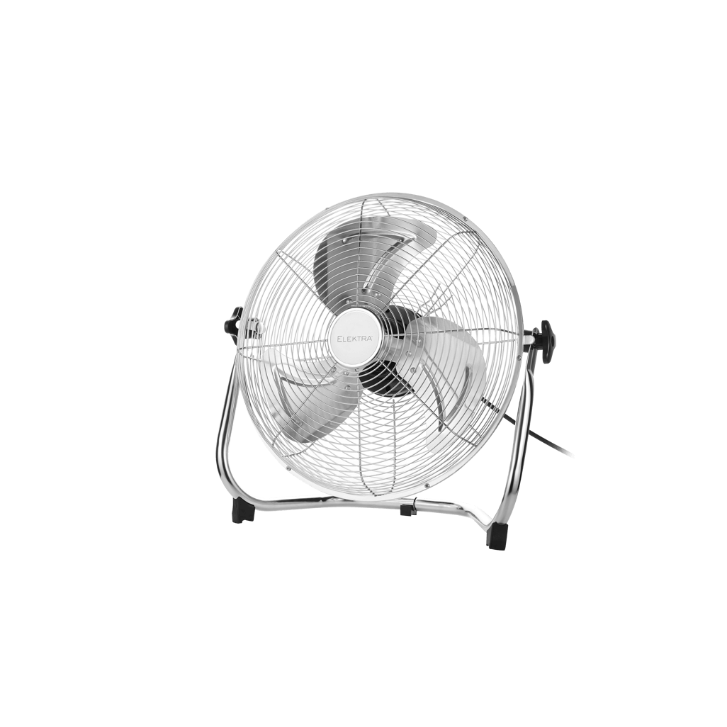 ELEKTRA POWER FAN with sleek chrome design and robust blades for effective cooling and optimal airflow.