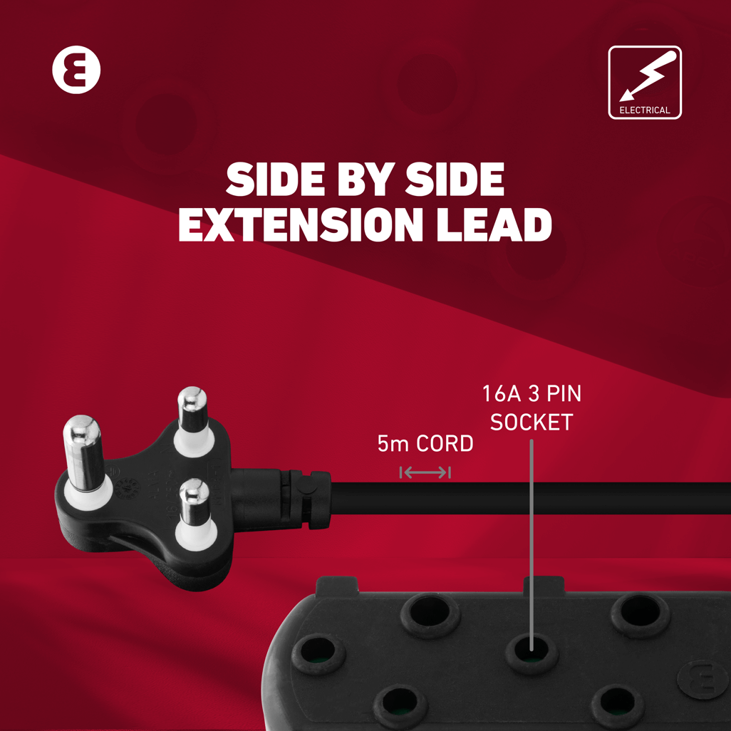 Ellies Side by Side Heavy Duty Extension Lead-5M-BK