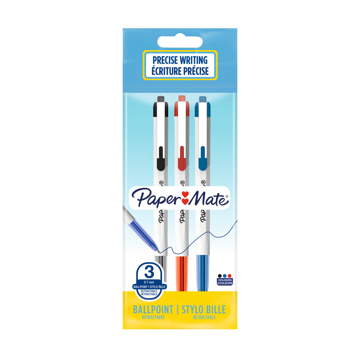 PAPER MATE 046 Retractable Ballpoint Pen 0.7mm Assorted 3's