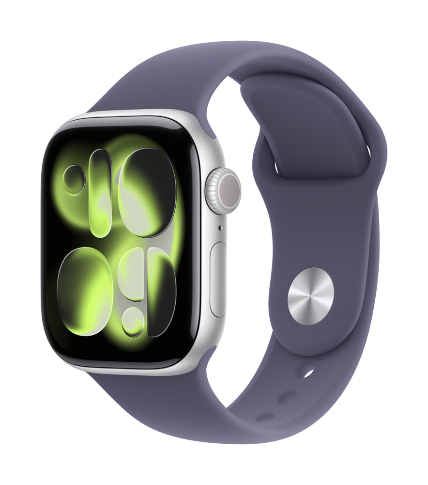Apple Watch Series 11 GPS 46mm Silver Aluminium Case with Purple Fog Sport Band - M/l