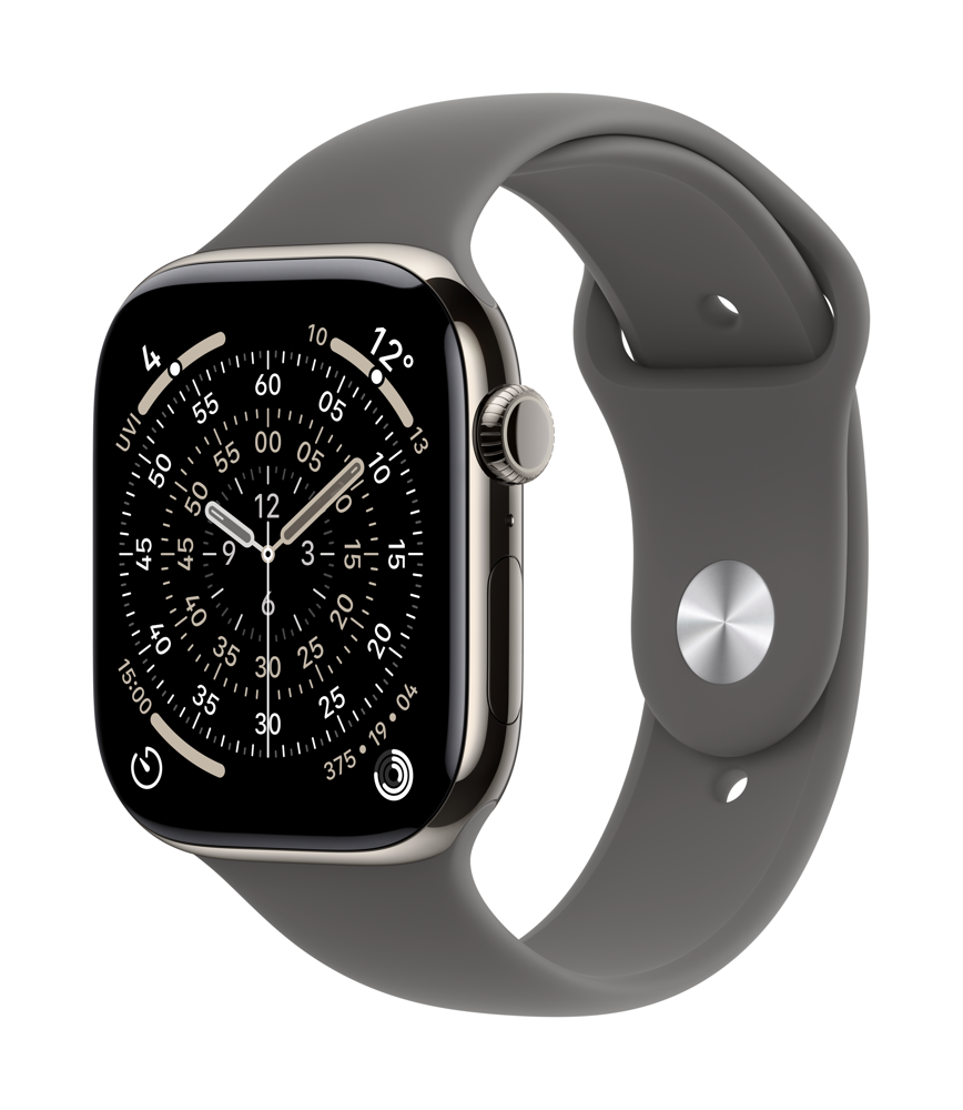 Apple Watch Series 11 GPS + Cellular 46mm Natural Titanium Case with Stone Grey Sport Band - M/l
