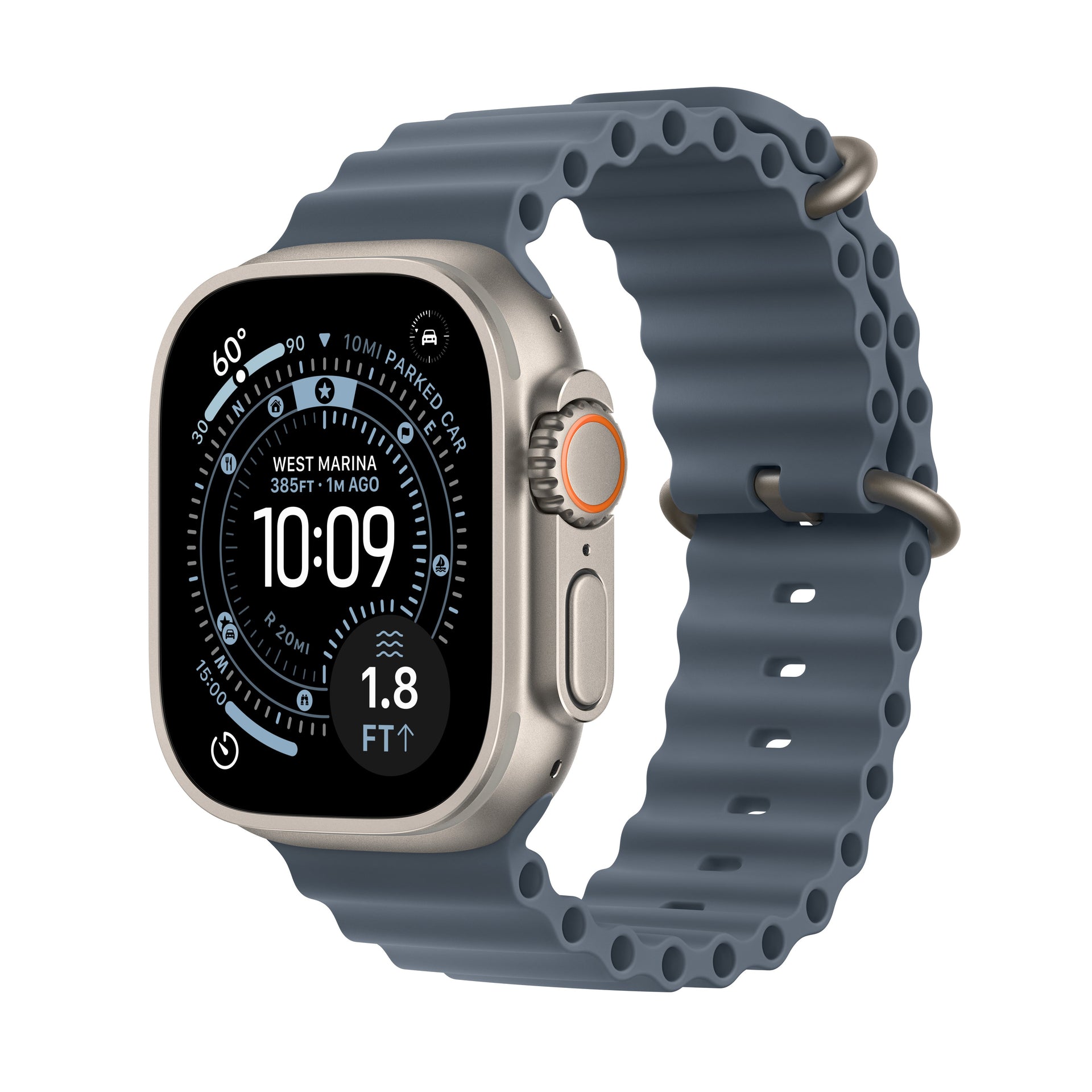 Apple Watch Ultra 3 GPS + Cellular 49mm Natural Titanium Case with Anchor Blue Ocean Band