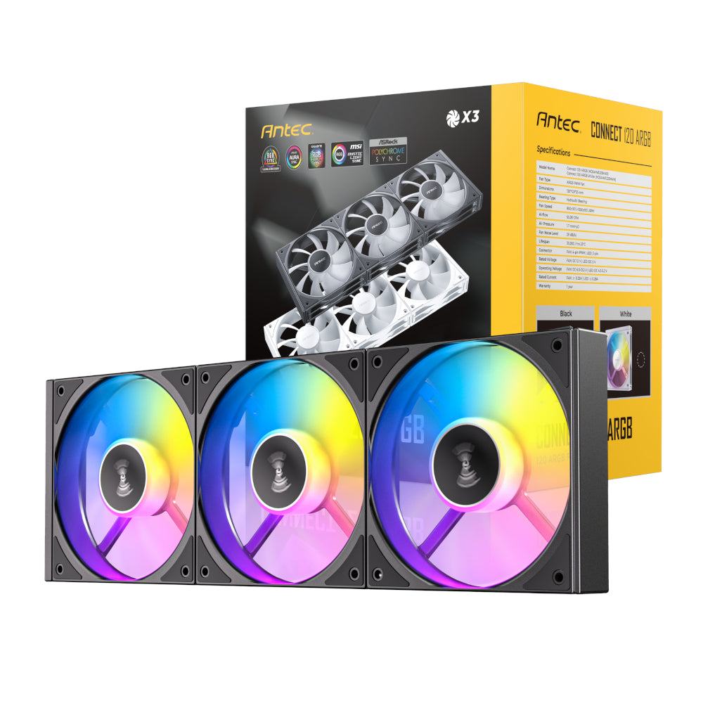 Antec Connect 120 ARGB PWM Fan 3 Pack – Black