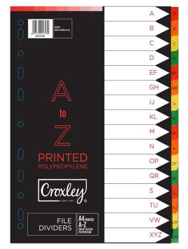CROXLEY Indices Polypropylene - Printed A-Z 16 Divider Set (IND1116) each