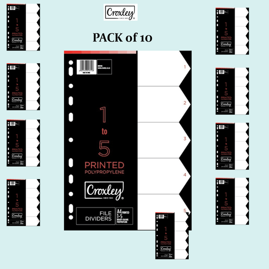 CROXLEY Indices Polypropylene - Printed 1-5 Divider Set (IND1105) Pack of 10