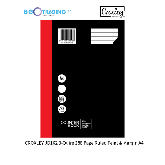 CROXLEY JD162 3-Quire 288 Page Ruled Feint & Margin A4 Each