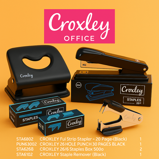 StaplePack Croxley 1 x Punch 1x Stapler 2x Staples Box 1x Staple Remover Croxley StaplePunch (5) Office Set  (Black)