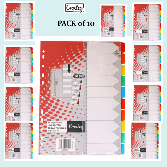 Croxley Indices Polypropylene - Unprinted 10 Divider Set & Index Sleeve (IND2110) - Pack of 10