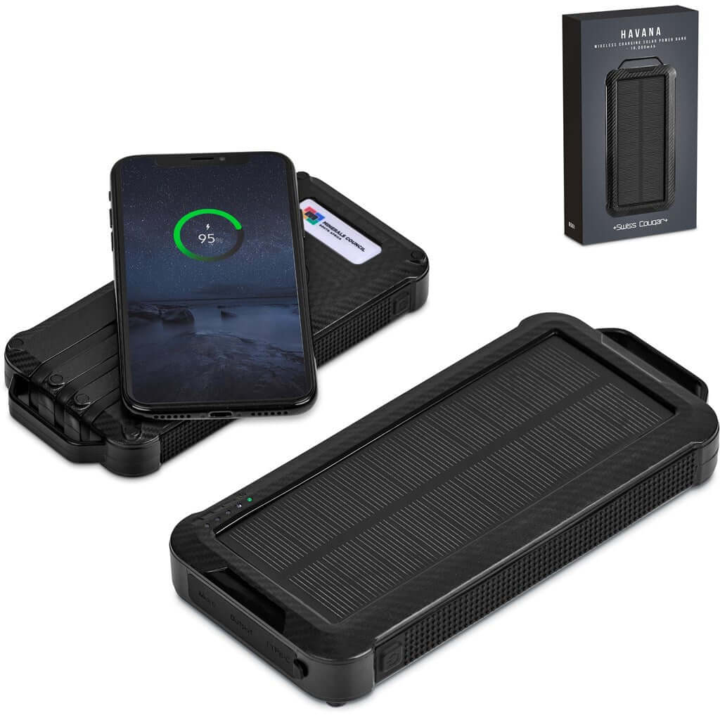 MT-SC-431-B  Swiss Cougar Havana Wireless Charging Solar Power Bank - 10 000mAh