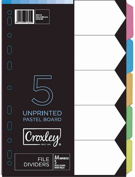 CROXLEY JD1477 160GSM Rainbow Dividers (5 Part Each) Each