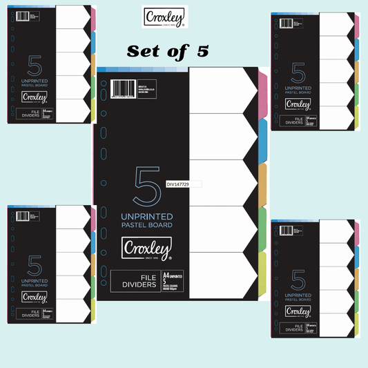 CROXLEY JD1477 160GSM Rainbow Dividers (5 Part Each) Set of 5