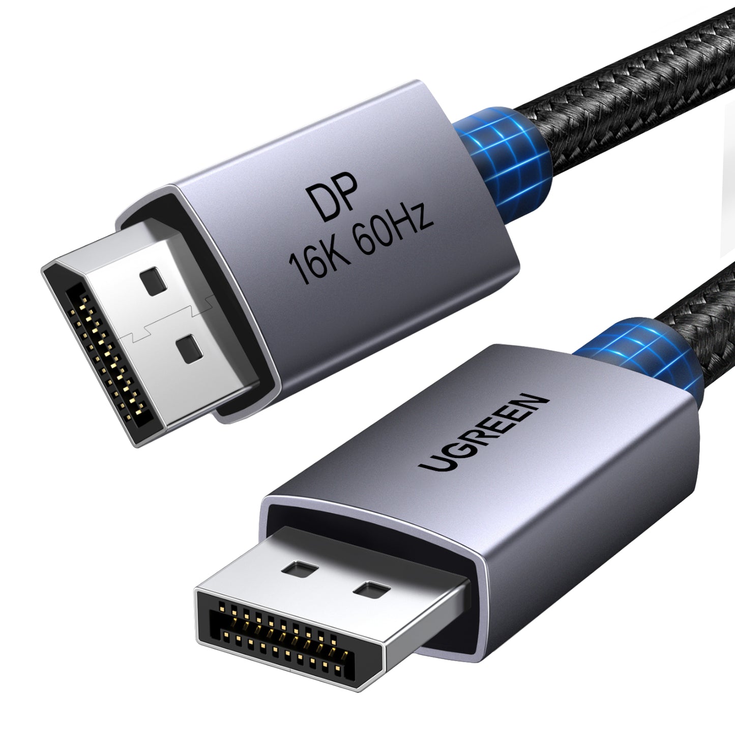 UGREEN DP131 DisplayPort 2.1 Braided Cable 1M ( 80Gbps | 16K | 60Hz ) – Black/Grey