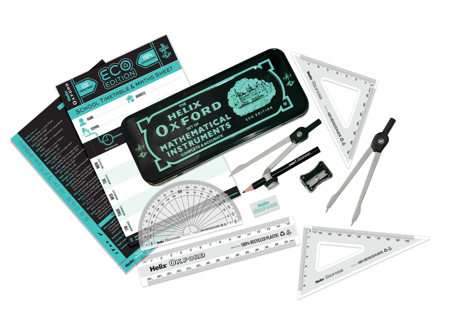 HELIX OXFORD ECO Math Set 10 Piece - Blue/Grn -H170806