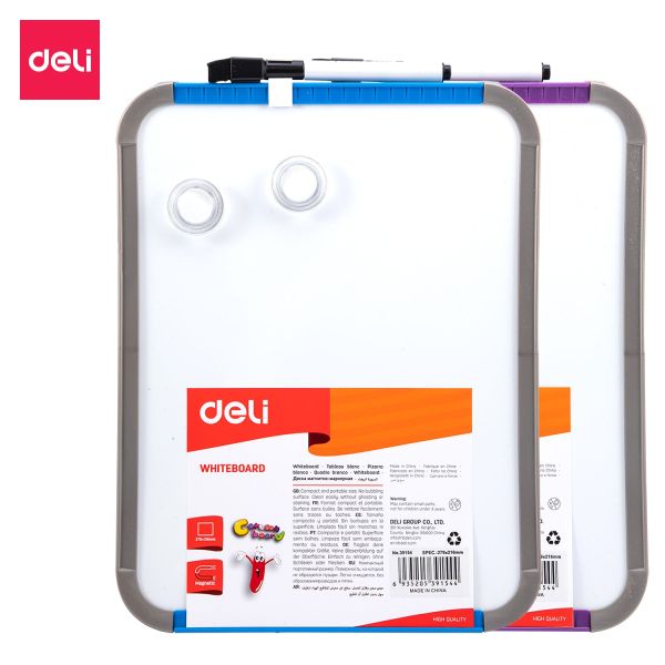 Magnetic Whiteboard Set 279x216mm Includes 1 Dry erase marker and 2 magnetic buttons. Blue and purple